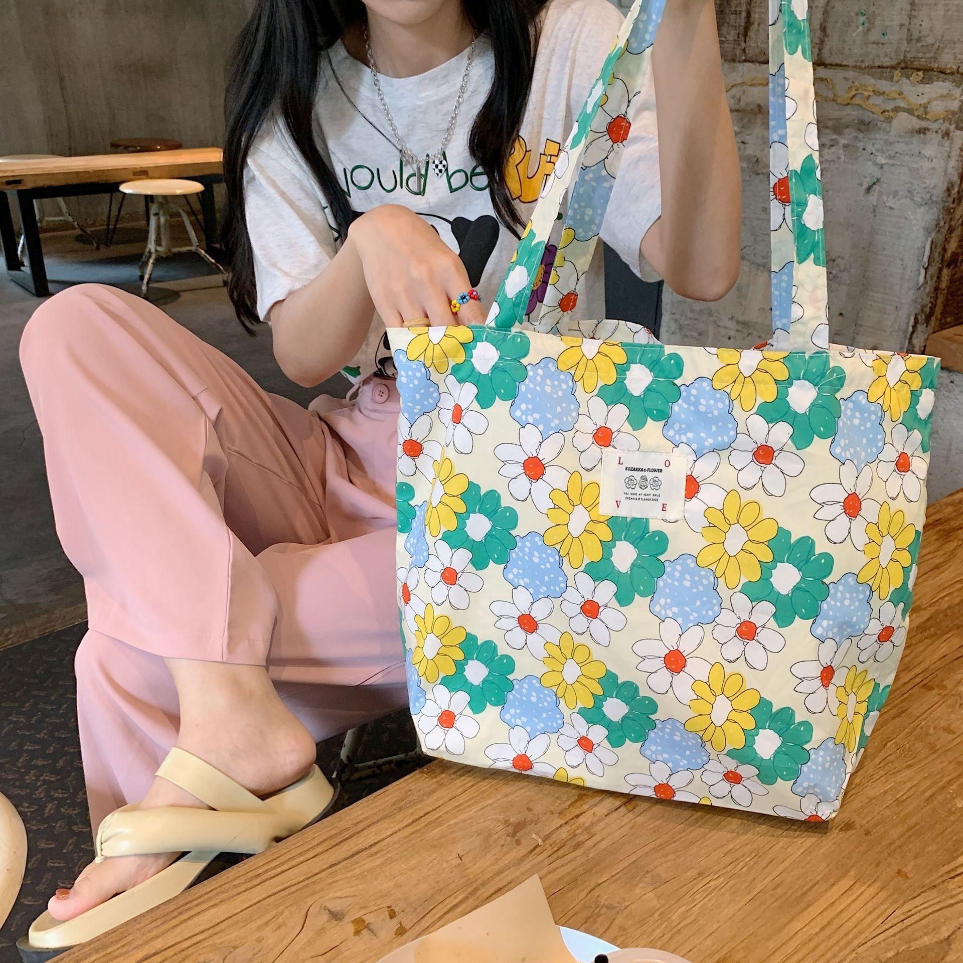

Floral Canvas Tote Bag for Women Large Capacity Printed Shoulder Bag Shopping Bag Female Fashion Casual Open Handbag