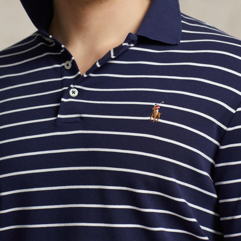 Polo Ralph Lauren SS24 Striped Small Pony Embroidered Short Sleeve Polo Shirt Men tops Navy-Blue MNPOKNI1N822113-410