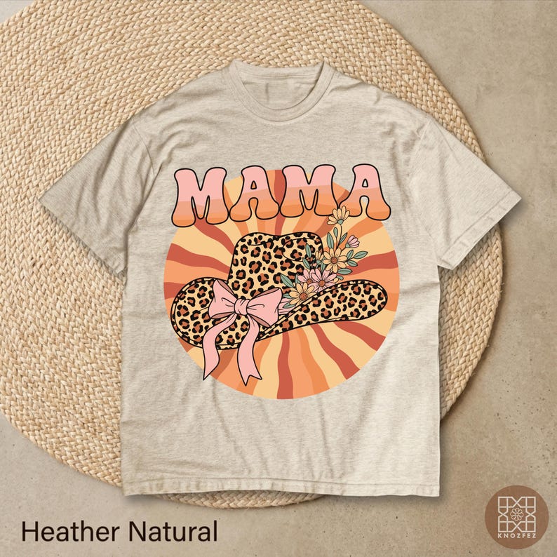 Retro Mama Cowgirl Hat Shirt | Leopard Western Mother s Day Tee | Vintage Country Music Mama Sweatshirt | Cute Coquette Bow Hoodie 110