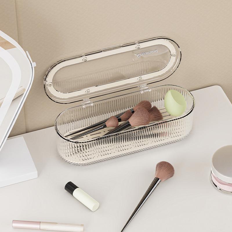 1pc Makeup Brush Storage Box Cosmetics Organizer Desktop Jewelry Box Dust-proof Water-proof Powder Puff Storage Box with Lid