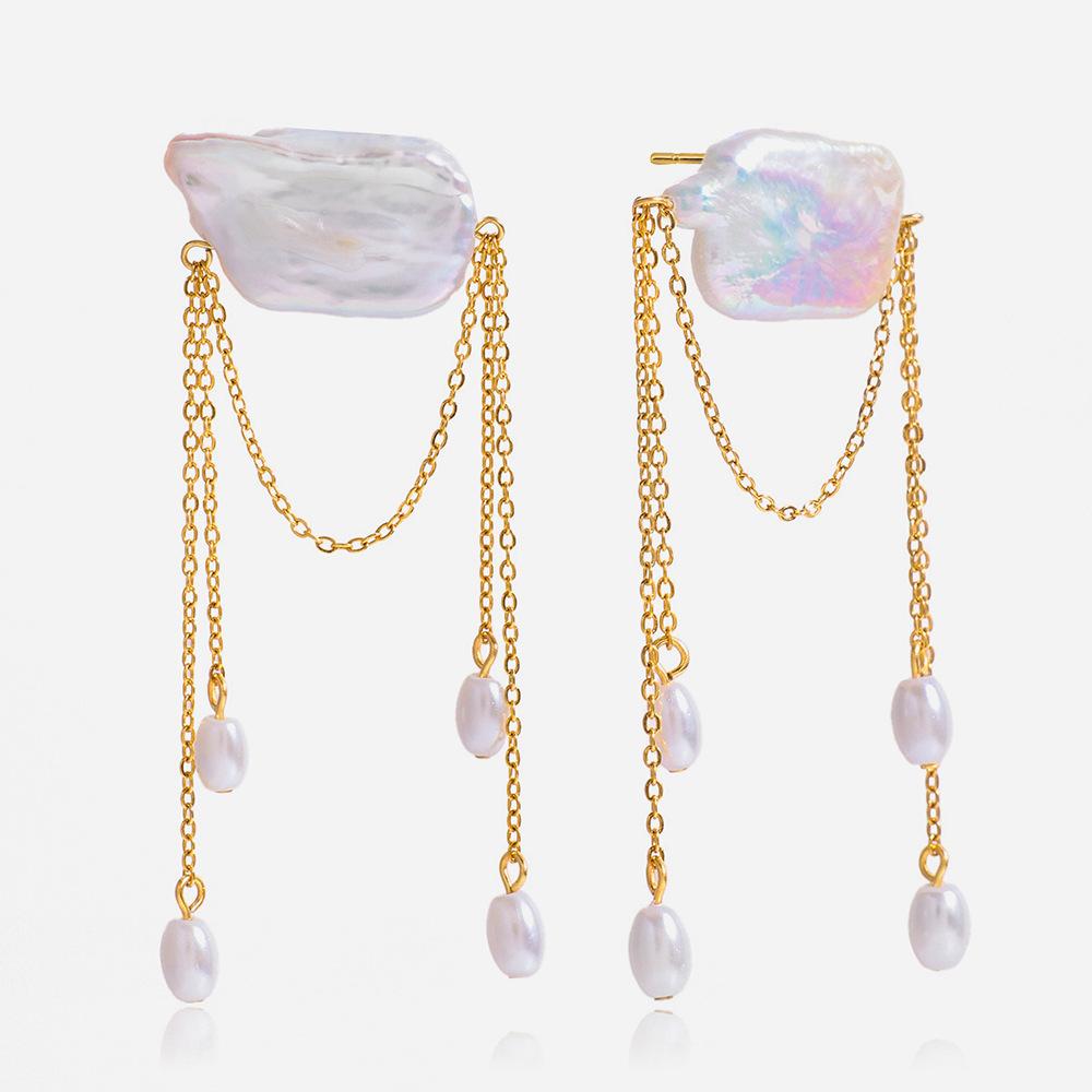 Light Luxury High-end Fringed Freshwater Pearl Earrings Jewelry
