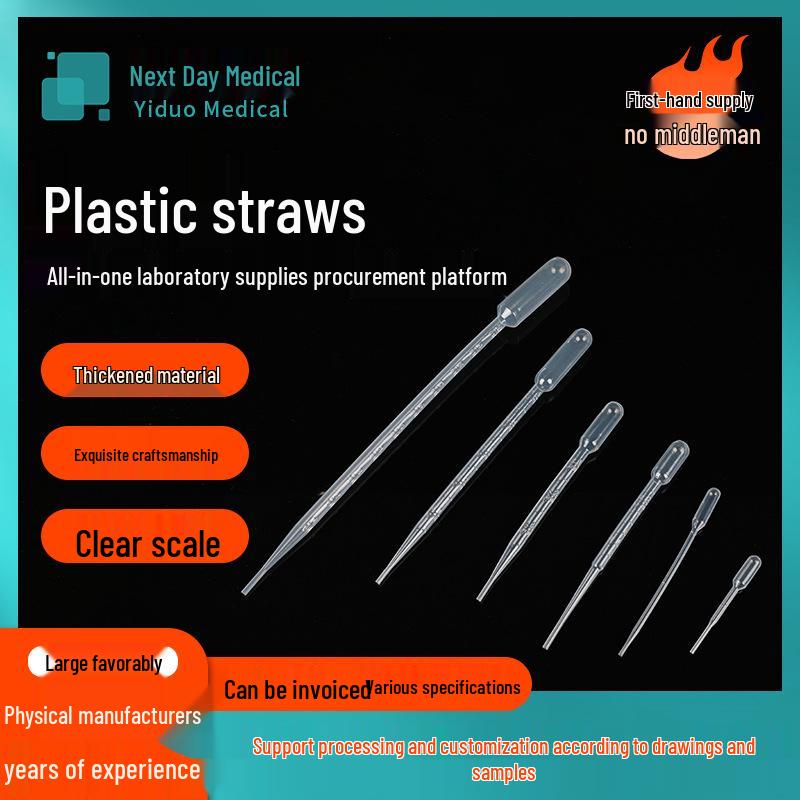 Graduated Plastic Pasteur Pipettes: 1ml, 2ml, 5ml, 10ml Disposable Droppers for Experiments 0.2ml