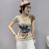 Creative Printed Short Sleeved T-shirt for Women's Summer Wear New Fashionable European Design Slim Fit and Western-style Letter Half Sleeved Top