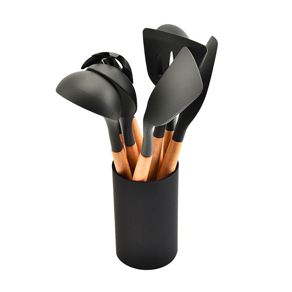 Silicone World Cooking Kitchenware Tool Silicone Utensils With Wooden Multifunction Handle Non-Stick Spatula  Spoon Brush