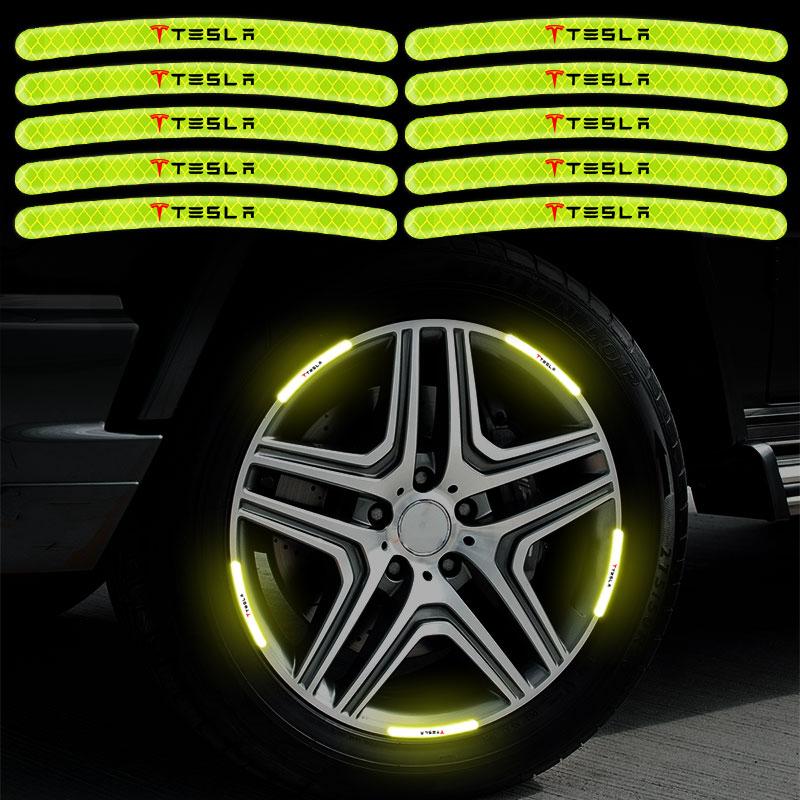 Car Wheel Hub Reflective Stickers Tire Rim Luminous Accessories For Tesla Model 3 Model X S 2016-2020 Decals TM3 TMX TMS Decal
