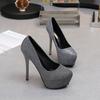 Autumn Round Head Waterproof Inner Height Increase Heel Women's Shoes Super High Heel Fine Heel Gold Powder Shiny and Sexy