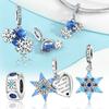 Charms Plata Blue Snowflake Heart Copper Plated For Charms Copper Plated Original Bracelet For Jewelry Making