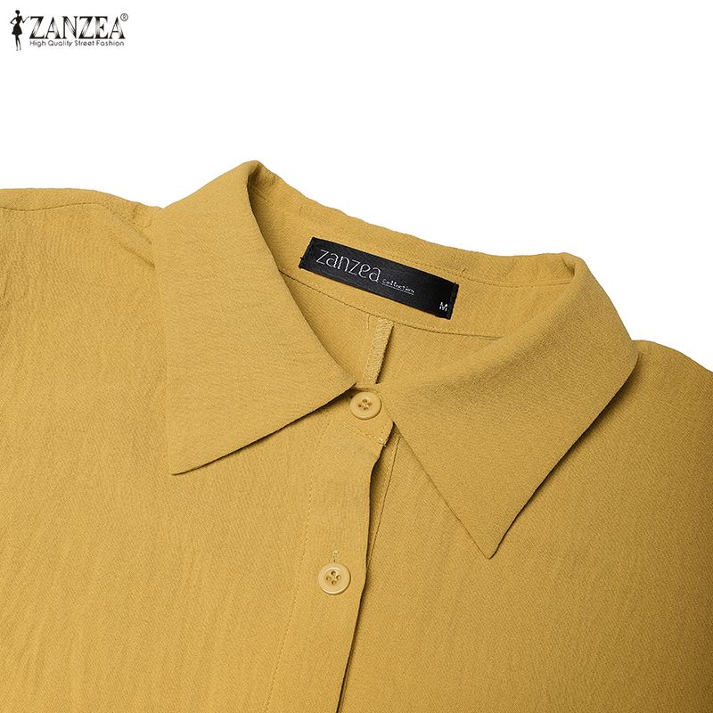 ZANZEA Women Turn Down Collar Long Sleeve Bandage Waist Casual Elegant Shirts Dress