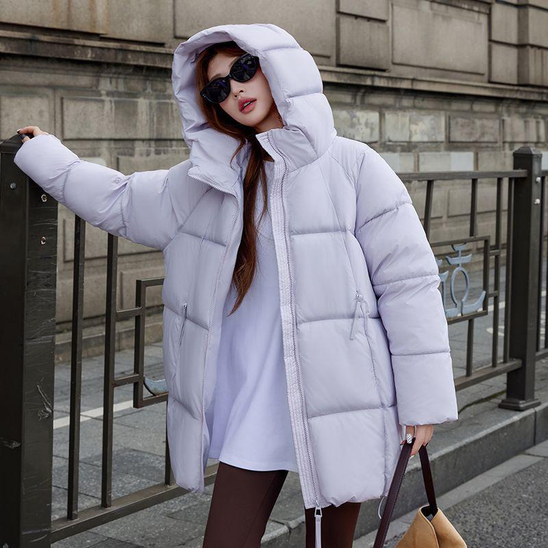 Beibei Cloud Light Luxury Hooded Down Jacket: Petite Mid-Length Puff Coat