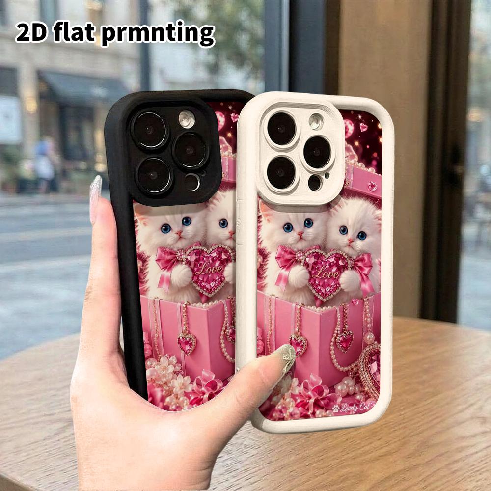 Phone Case: 2D Flat Design Suitable for iPhone 18 17 16 15 14 13 Pro Tiered Protective Case, Heart-shaped Gems, Christmas and Halloween Gift