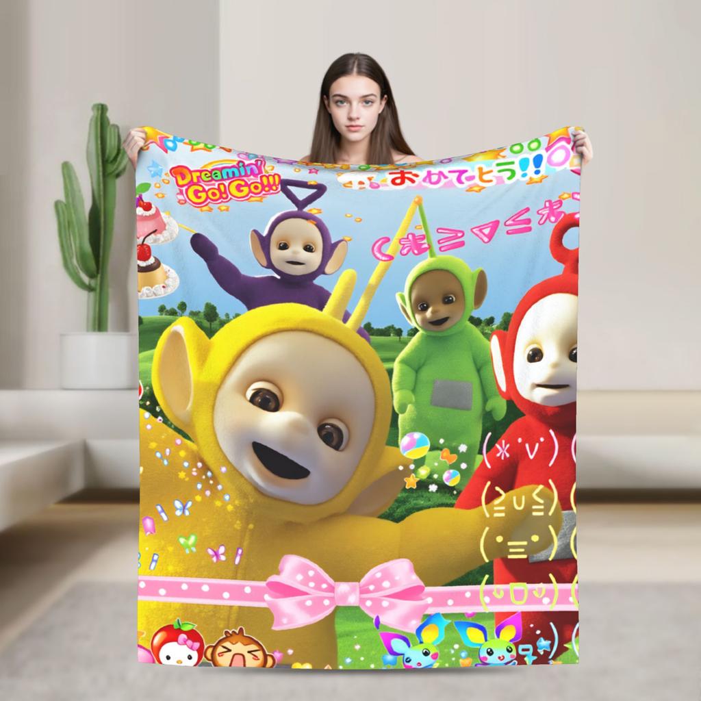 Childrens Cute T-Teletubbies Flannel Blanket Super Soft Throw Blanket for Bedroom Camping Pattern Bedspread Sofa Bed Cover