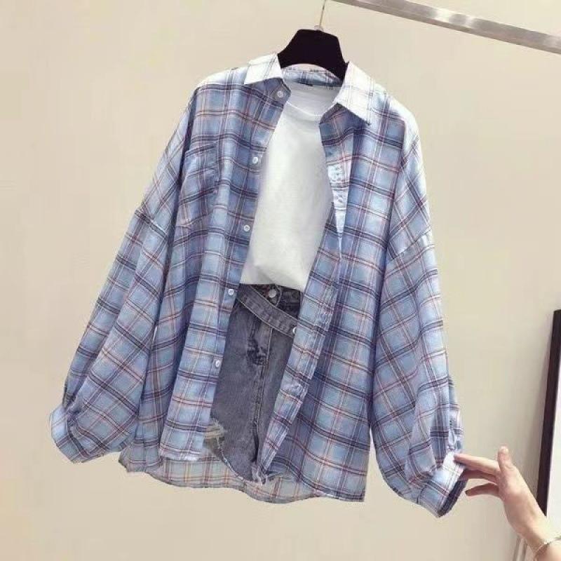 Karopullover Damen Mittellang Frühling und Herbst Locker Hongkong-Stil Retro Sonnenschutzjacke Sehr Fee Westlicher Stil Oberteil