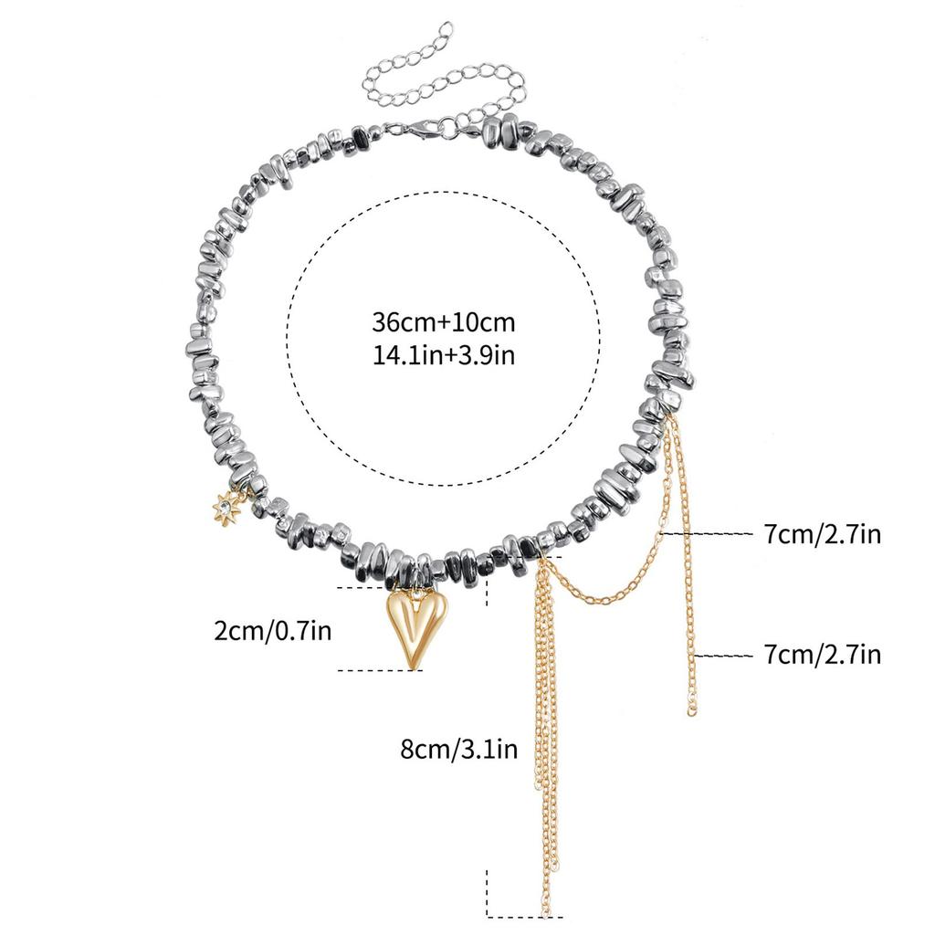 Heart Tassels Pendant Necklace With Irregular Beads Designs Unique Collarbone Chain Charm For Fashionable Young Women