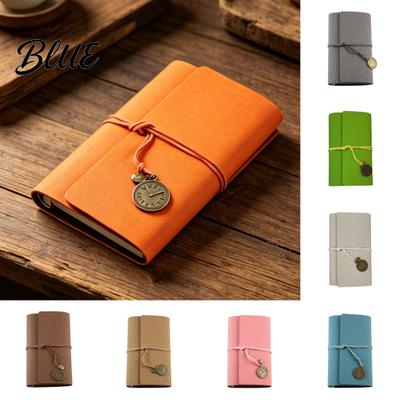 Retro Pocket Clock Decoration Faux Leather Writing Journal Notebook 6 Ring Loose Leaf Binder 7 Portable Inch Diary Sketchbook with Pendant