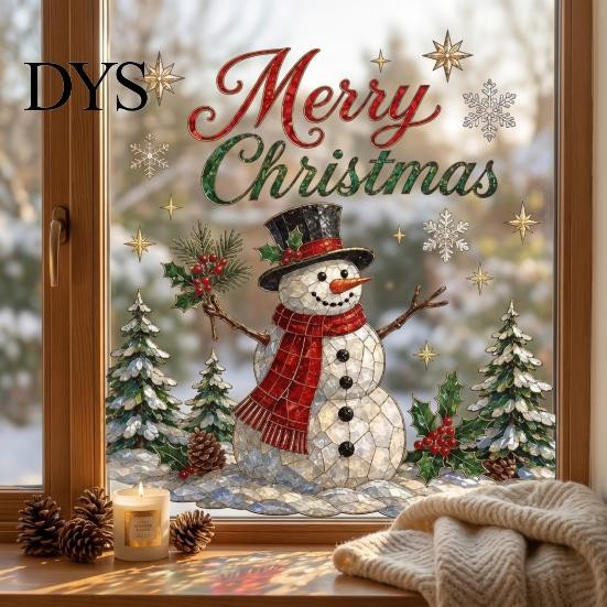 Home Decor Wall Stickers Christmas Window Clings, Removable PVC Decals, Snowy Festive Surface Adhesives Glass for Holiday Party And Store Decorations