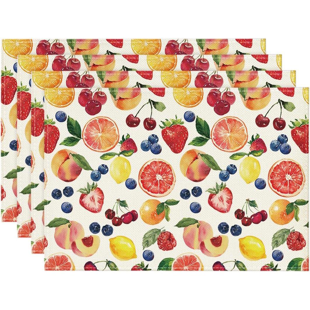 

4/6pcs Fruit Summer Placemats, Seasonal Spring Holiday Table Mats for Party Kitchen Dining Decoration 12x18 Inch 30x45cm-4PC