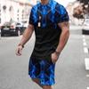 Men's 3D Print 2pcs Tees Sets Summer Tops Short Sleeve Short Pants Crew Neck