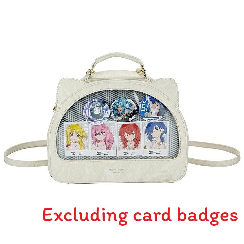 

Cute Head Cat Semicircular Backpack With Transparent Layer To Hold Badges білий