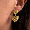 Retro Stainless Steel Double Heart Stud Earrings for Women Exaggerated Gold Color Chunky Large Love Drop Earring Party Zircon