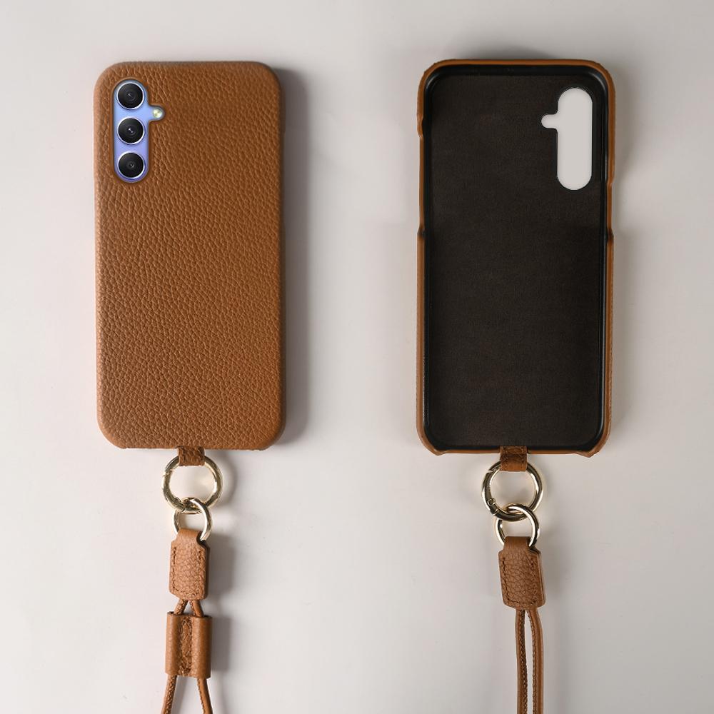 For Samsung Galaxy A34 5G Case with Lanyard Genuine Cow Leather PC Phone Back Cover