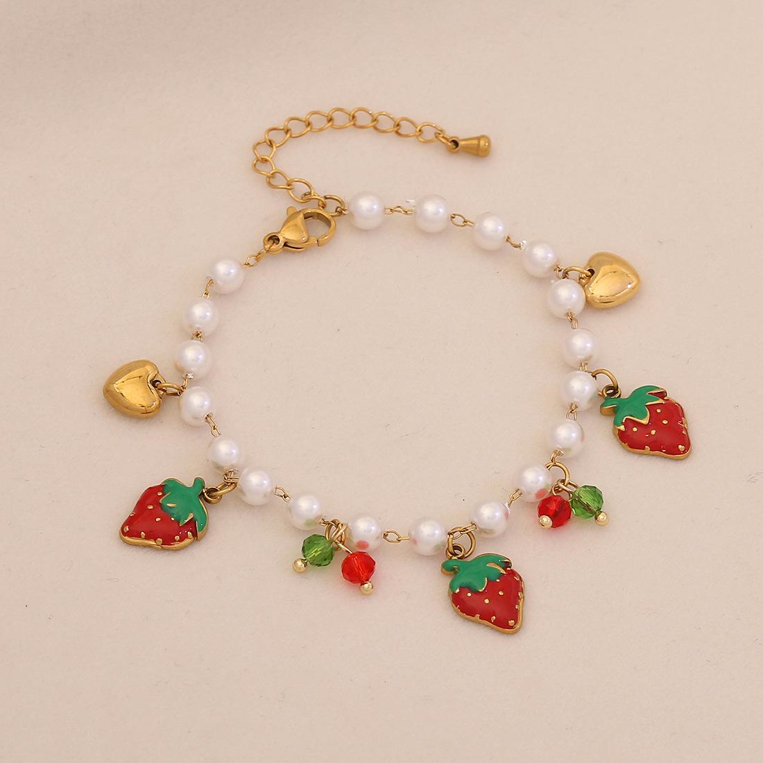 Euro-American sweet strawberry crystal element necklace heart stainless steel clavicle chain cross-border jewelry