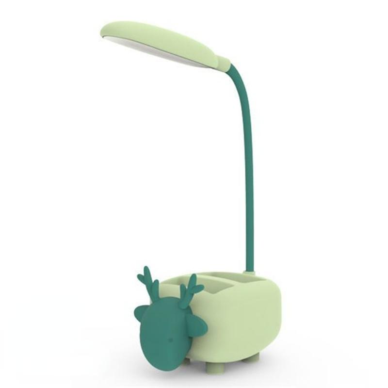 Studie Kleine Schreibtischlampe USB Wiederaufladbare Nachttischlampe Wohnheim Lese-Nachtlicht mit Stifthalter Cartoon Schreibtischlampe