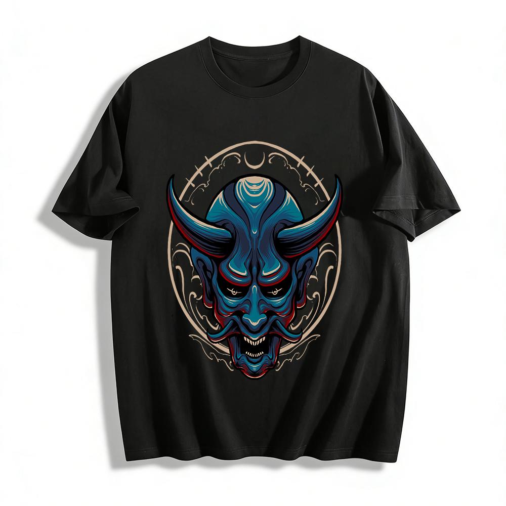 Japanese Style Hannya Mask Print Cool Streetwear Casual Top Pure cotton T-shirt XXS