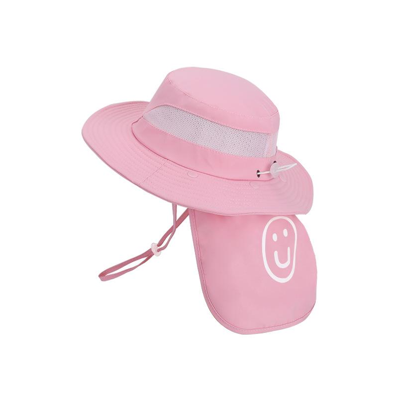 Summer Children's Hat Outdoor Outing Visor Solid Color Breathable Sunscreen Hat Large Brim Shawl Neck Bucket Hat