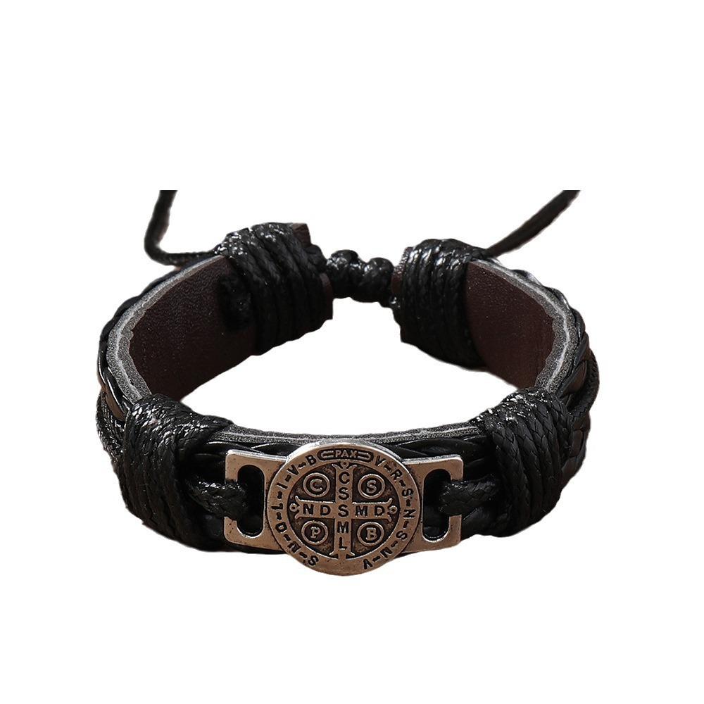 Men Leather & Alloy Braided Bracelet , European American Style Simple Geometric Cuff Bracelet for Men