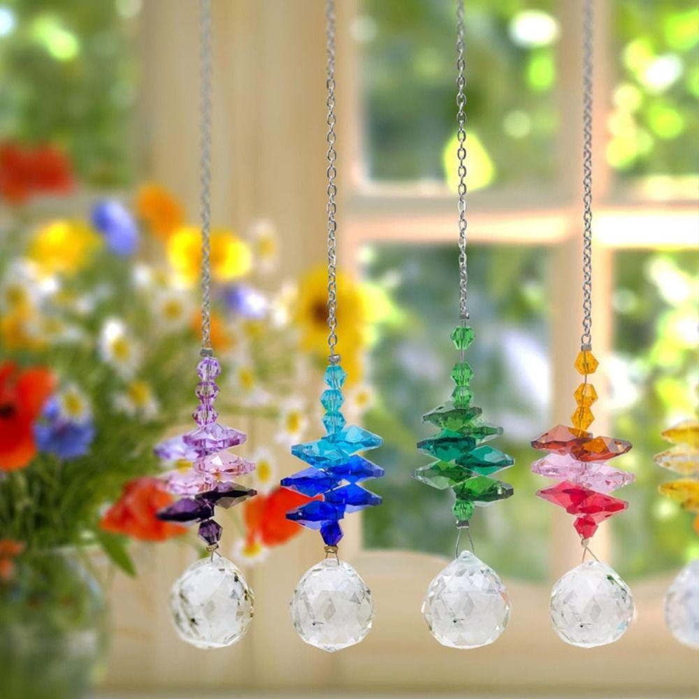 5Pcs Colorful Crystal Wind Chime Rotating Sun Catcher Wind Spinner Prism Pendant  Tree