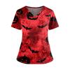 Women's Halloween Print V Neck Short Sleeve Nurse Top with Dual Pockets and Side Slits Medical Uniform Shirt for Caregivers
