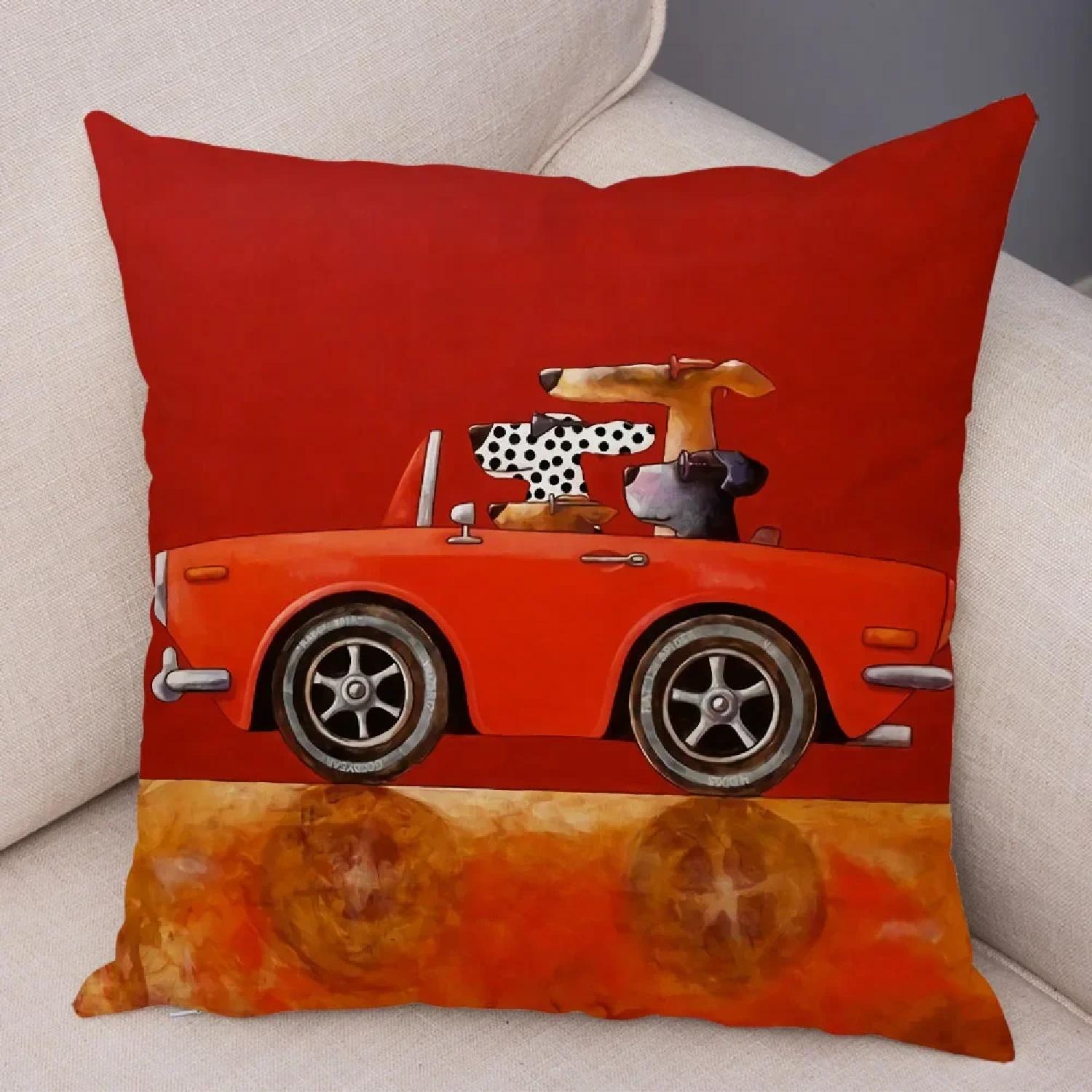 

ful cartoon driving bus dog cute pet print cushion for home living room sofa car decoration pillowcase,(5) 66x66cm