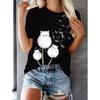 Cartoon Character Pattern Denim Print Round Neck T-shirt for Spring and Summer Casual Short Sleeved Top Women's Clothing