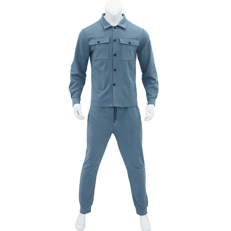 Pánský podzimní a zimní semišový slim fit komplet sako a kalhoty - evropský a americký styl