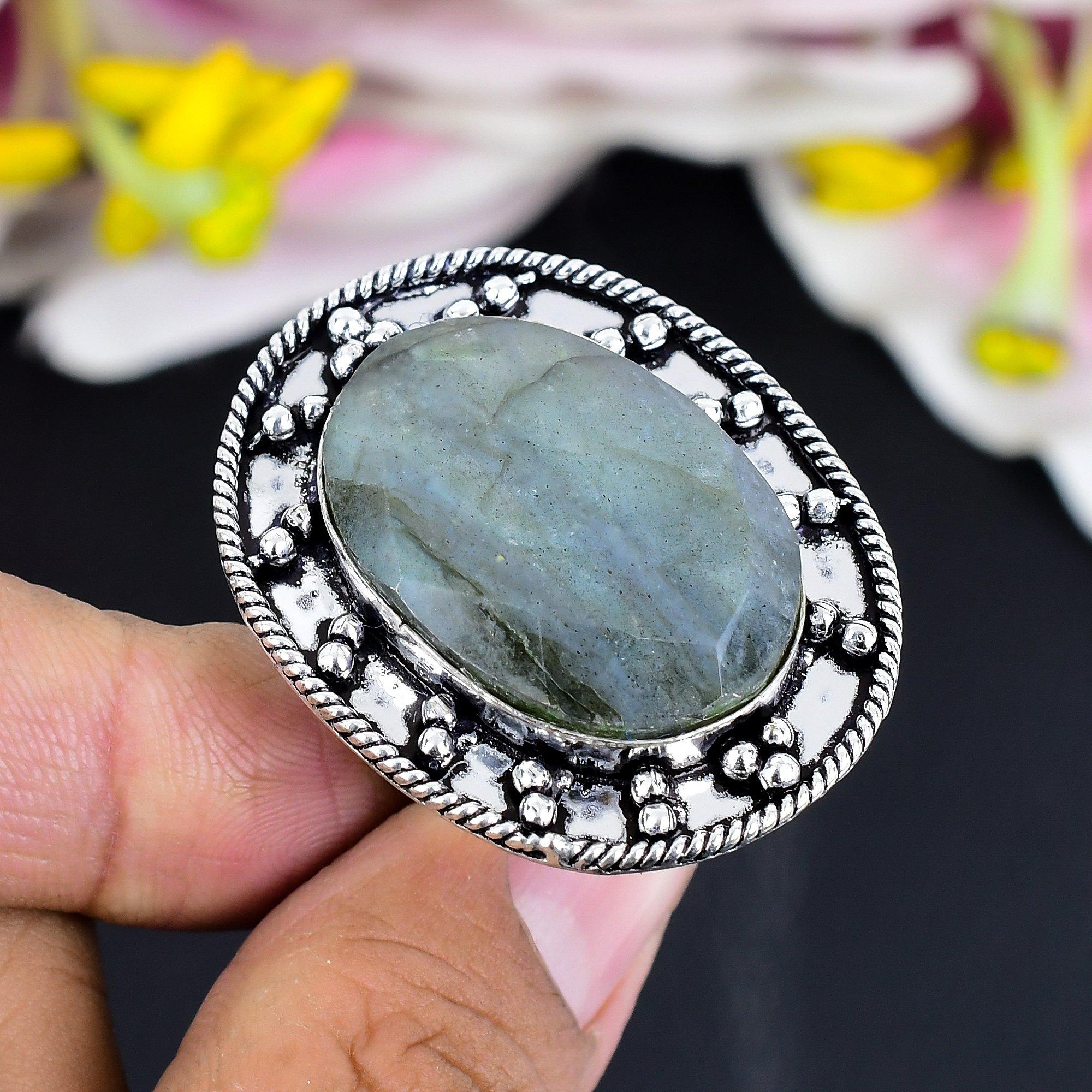 

Labradorite Gemstone Handmade 925 Sterling Silver Jewelry Ring Size 8 KG-1706