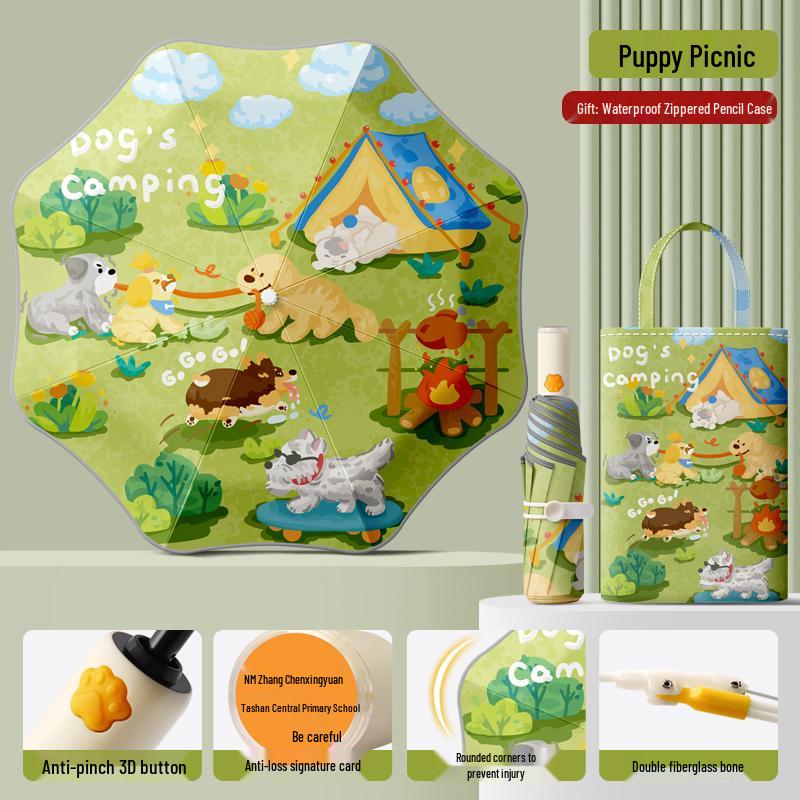 Dual-Use Automatic Folding Children's Umbrella with Ring Buckle – Sun Protection for School Boys and Girls