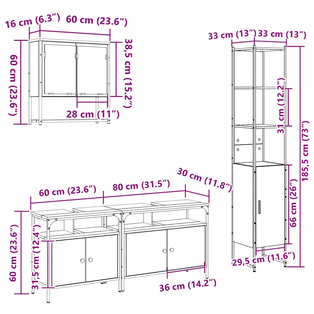 Bathroom Furniture Set with Shelf 4 Pcs Sonoma Oak Wood Based Material