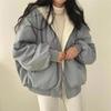 Autumn Thick Double-sided Velvet Cotton Hooded Jacket Women Fashion Winter Clothing Long Sleeve Zipper Loose Coats Women Solid Plush Warm Coat 25259