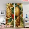 2pcs 2D Flat Printing Fashionable Christmas Curtains Christmas Pine Cones Ornaments Digital Printed Polyester Drapes Party