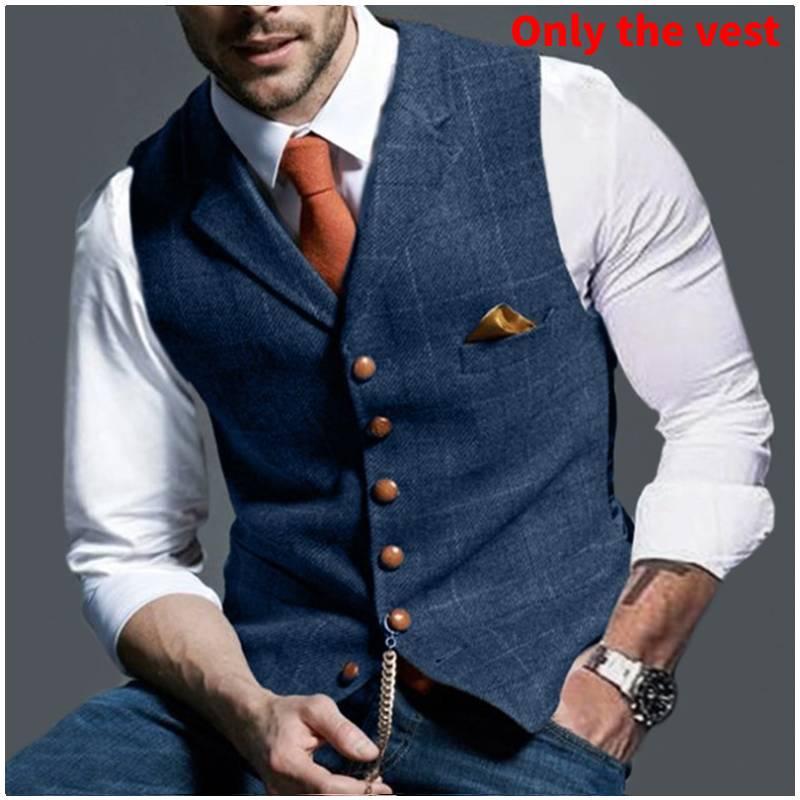 Men's Casual Plaid Vest European And American Style Slim Fit Polyester Fiber Spring And Autumn Season