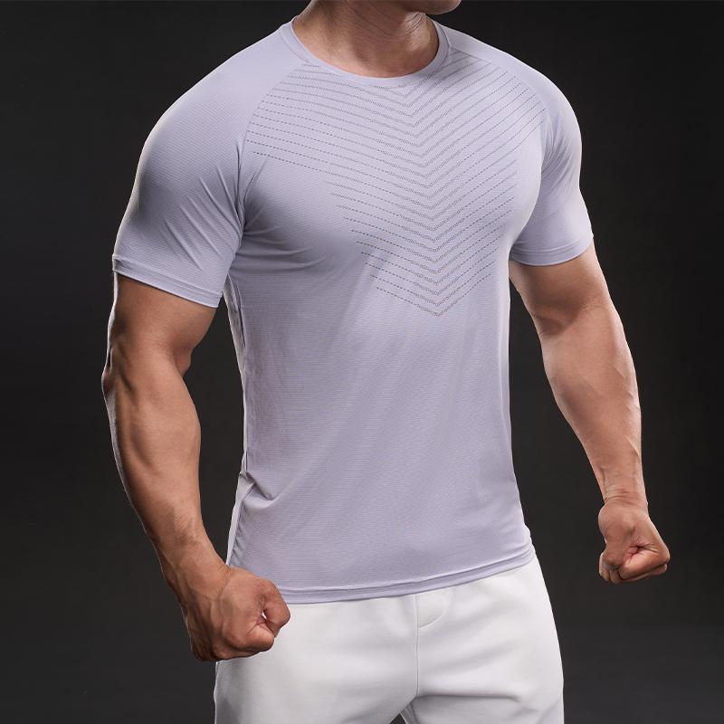 Solid Color American Style Casual Short-sleeved T-shirt Fashion Sports Slim Elastic Fitness Outdoor Round Neck T-shirt