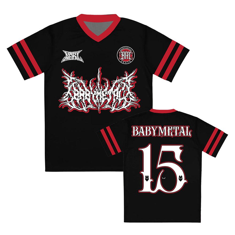 Unisex Trikot V-Ausschnitt Sportshirt Schwarz Rote Borte Kurzarm T-Shirts Gothic Dark Metal Grafikdruck T-Shirt Oberteile