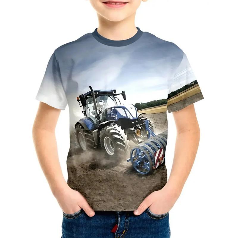 ETST50 Coole 3D Tractor Print Kinderkleding Jongens T-shirt Korte Mouw Mode Kinder Zomerkleding Buiten Actieve Kinderkleding 130