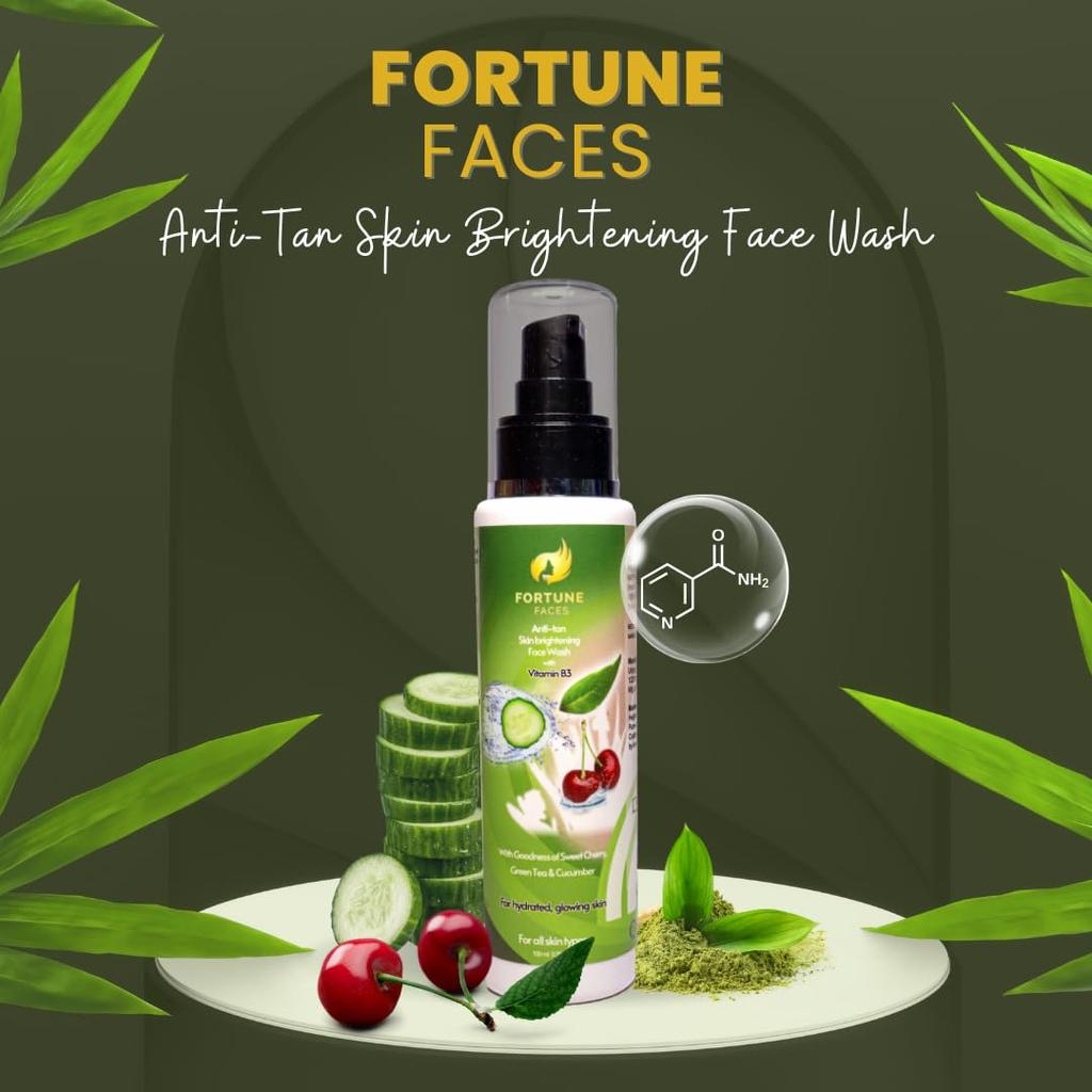 Fortune Faces Hydrating Anti-tan Skin Brightening Face Wash | Gentle Cleanser - 100Ml & Fortune Faces SPF 70 PA++++ Sunscreen For Anti-tan and Radi