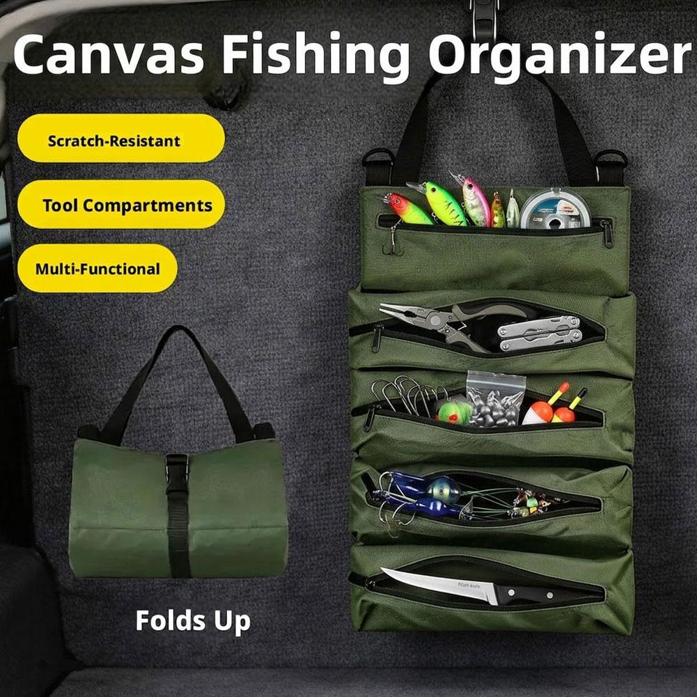 Fishing Tools Canvas Storage Bag Foldable Roll Up Repair Equipment Kit Waterproof Large Capacity