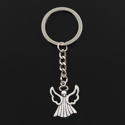 Fashion 30mm Key Ring Metal Key Chain Keychain Jewelry Antique   Plated Praying Angel 26x21mm Pendant
