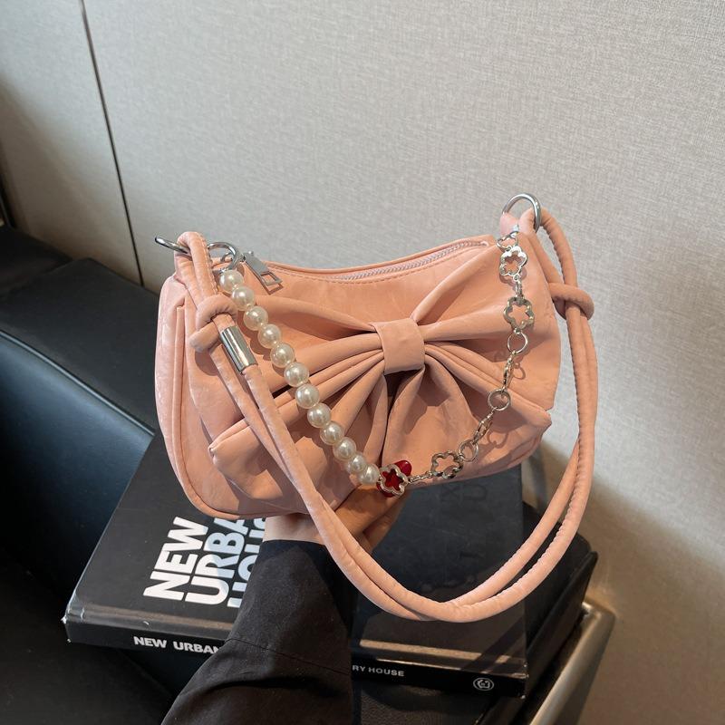 Portable high-end messenger bag women's summer new fashion versatile pleated bow chain bag
