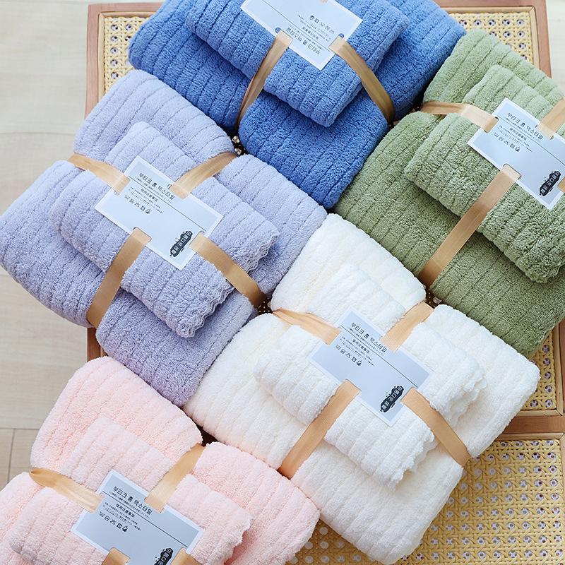Coral fleece bath towel set washcloth 30x70 and 70x135cm, available in multiple colors, 2sets