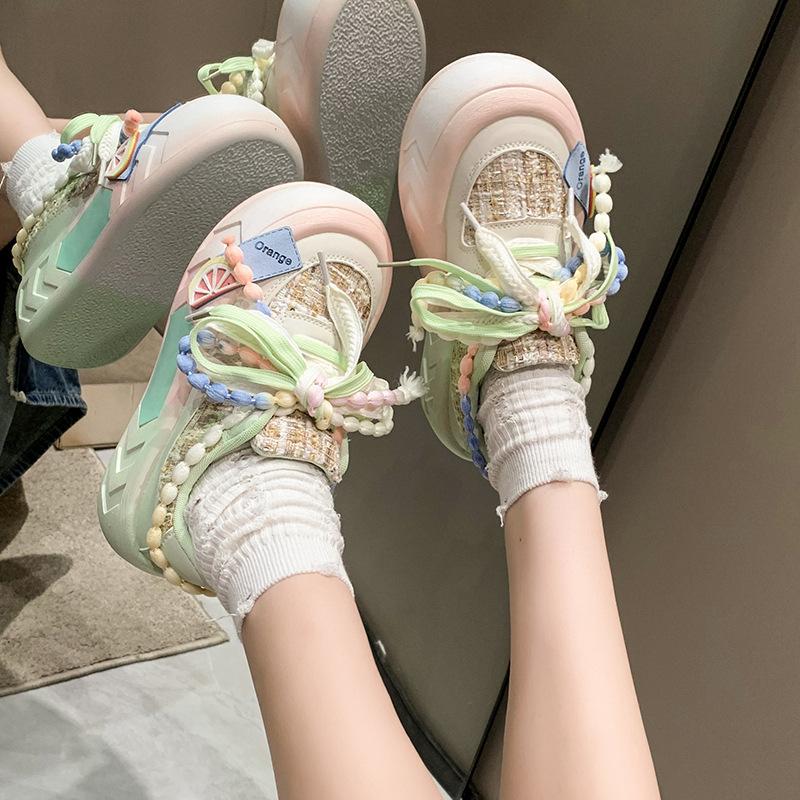 Fashion Korean Style Ladies Fashion Kawaii Round Toe Lace Up Comfort Women's Vulcanized Shoes Spring Flats Outdoor Sneakers Zapatillas