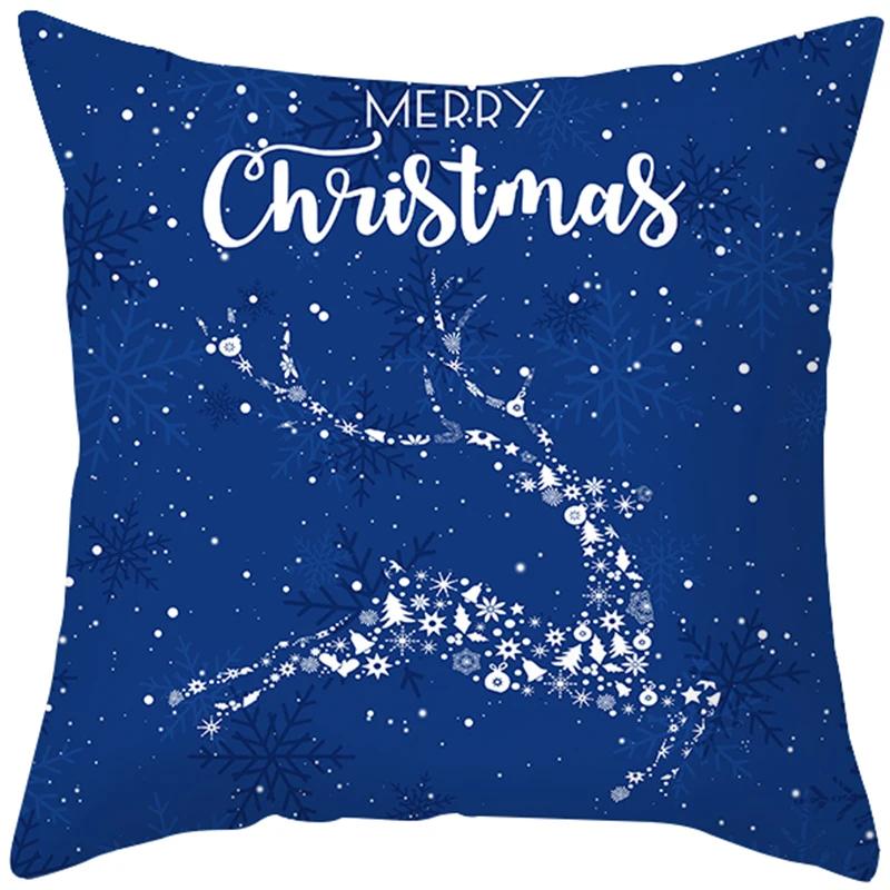 Home Decoration Christmas Blue Printing Poly Poems Pillow Set Nordic Modern New Year Cushion Funda De Almohada